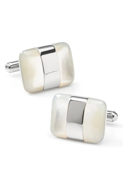 Cufflinks, Inc Wrapped White Mother Of Pearl Cufflinks In Silver