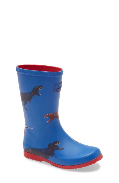 Joules Kids' Roll Up Welly Waterproof Rain Boot In Blue Dinosaur