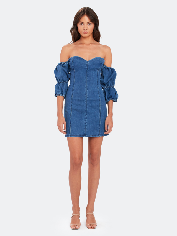 denim bardot mini dress