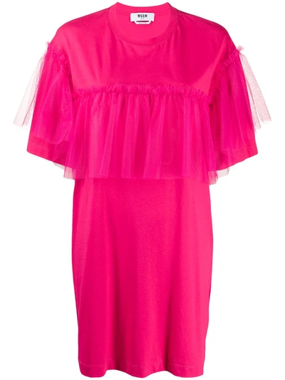 Msgm Tulle-trimmed T-shirt Dress In Pink