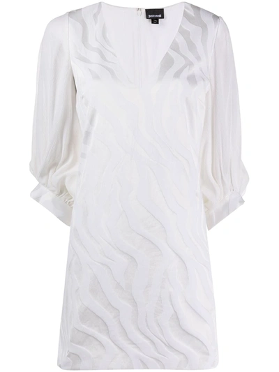 Just Cavalli Embroidered Mini Shift Dress In White