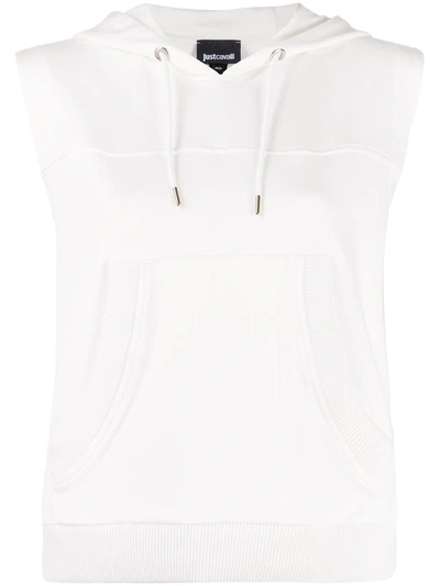 Just Cavalli Basic Sleeveless Hoodie In White