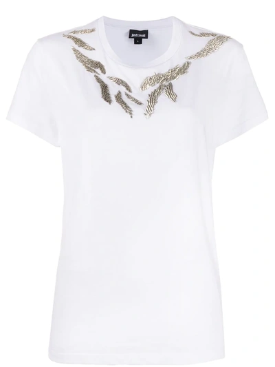 Just Cavalli Bead-embellished Cotton-jersey T-shirt In White