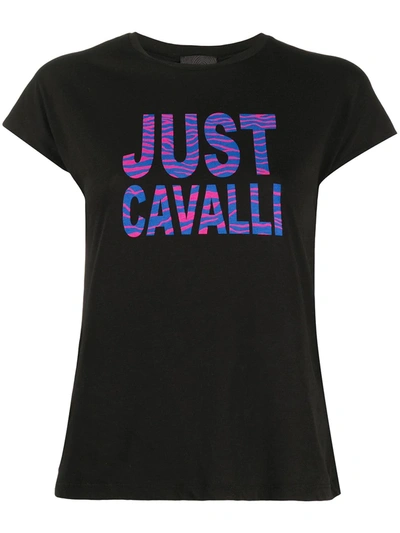 Just Cavalli Zebra-print Logo T-shirt In Black