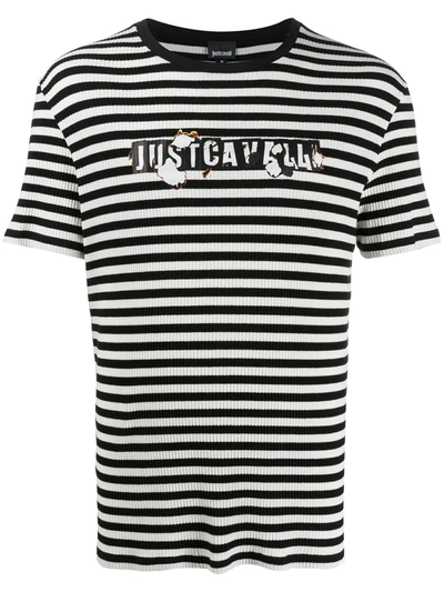 Just Cavalli Striped Logo Print T-shirt In Black