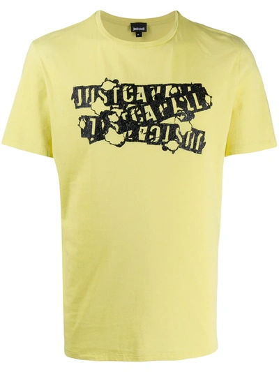 Just Cavalli Logo Print Crew Neck T-shirt In Yellow
