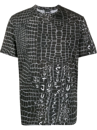 Just Cavalli Logo Grid Print T-shirt In Black