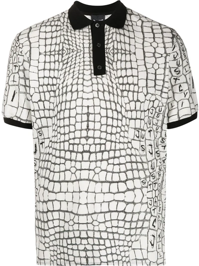 Just Cavalli Grid Print Polo Shirt In White