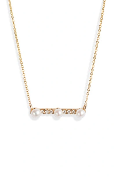 Dana Rebecca Designs Pearl Ivy Diamond & Pearl Bar Pendant Necklace In Yellow Gold