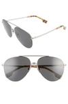 Burberry 59mm Polarized Aviator Sunglasses In Silver/ Grey Solid