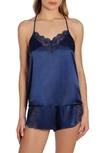 In Bloom By Jonquil Lace Trim Satin Camisole & Shorts 2-piece Pajama Set In Sapphire