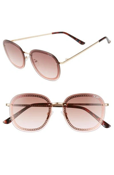 Quay Jezabell Chain 53mm Aviator Sunglasses In Gold/ Brown Pink