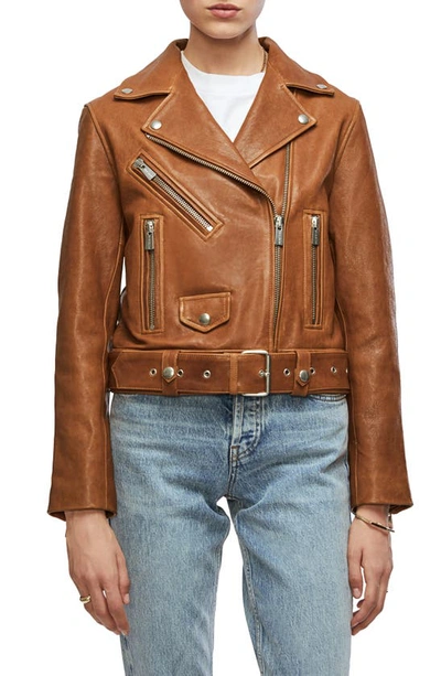 Anine Bing Benjamin Leather Moto Jacket In Cognac