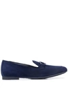 Ferragamo Trifoglio Suede Gancini Horsebit Loafers In Navy