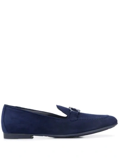 Ferragamo Trifoglio Suede Gancini Horsebit Loafers In Navy