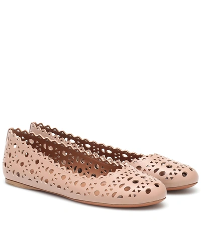 Alaïa Beige Laser Cut Leather Ballet Flat In Pink