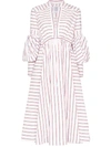 Rosie Assoulin Lantern-sleeve Striped Drawstring Poplin Dress In Multi