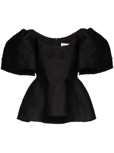 Shushu-tong Embroidered Puff Sleeve Blouse In Black
