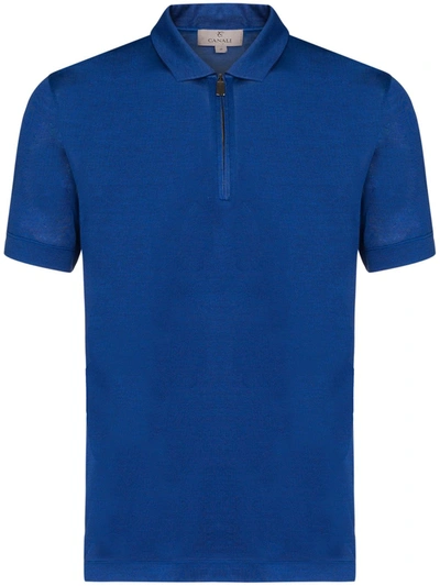 Canali Zip-up Polo Shirt In Blue