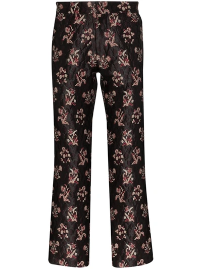 Edward Crutchley Embroidered Damask Print Trousers In Brown