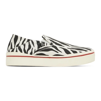 R13 Zebra-print Canvas Collapsible-heel Sneakers In B & W Zebra