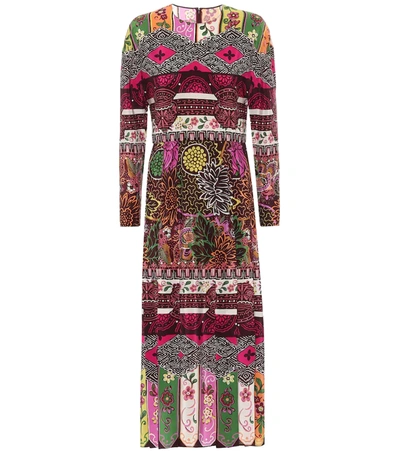 Valentino Pleated Printed Silk Midi Dress In Multicolored