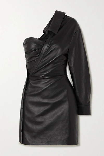 Rta Lana One-shoulder Leather Minidress In Black