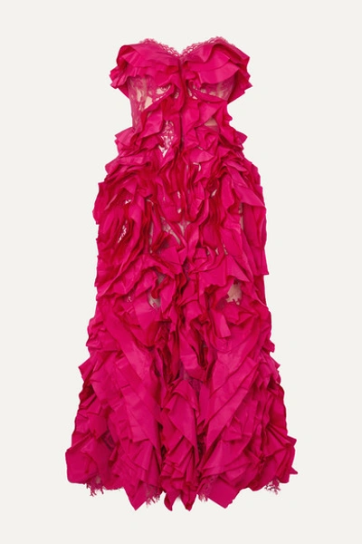 Alexander Mcqueen Strapless Ruffled Silk-taffeta And Cotton-blend Lace Gown In Pink