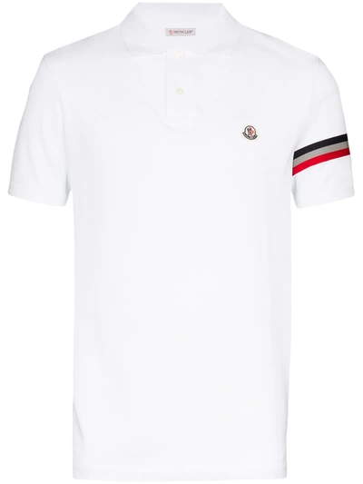 Moncler Men's Reflective Flag Polo Shirt In White