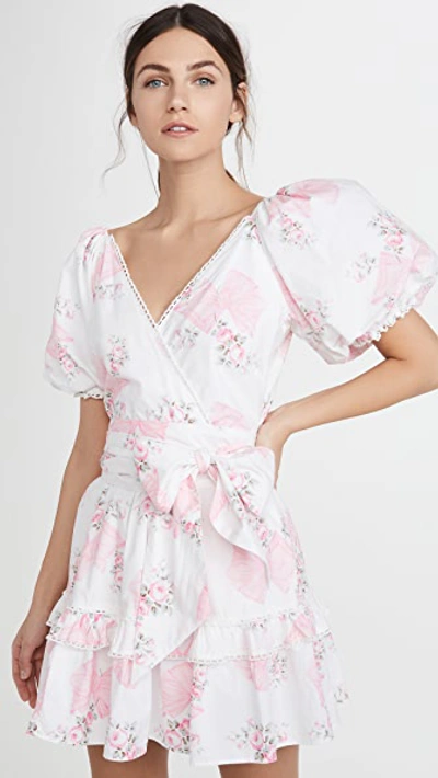 Loveshackfancy Zelle Printed Puff-sleeve Dress In Pink Mint