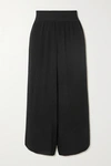 Theory Ribbed Viscose Crepe Wide Leg Cropped Pants In Black