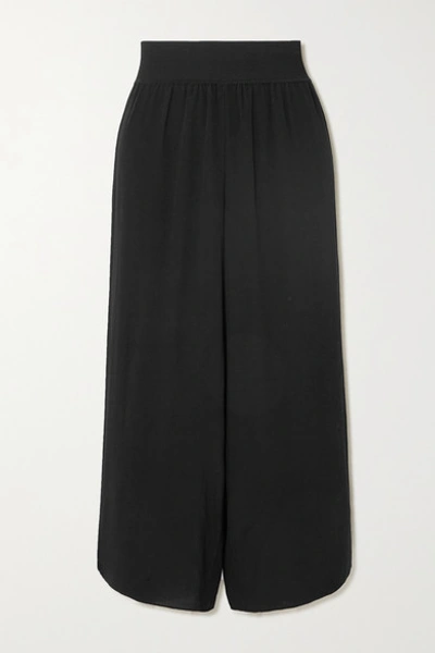 Theory Ribbed Viscose Crepe Wide Leg Cropped Pants In Black