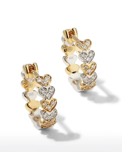 Sydney Evan 14k Two-tone Gold Diamond Heart Huggie Earrings In Multi