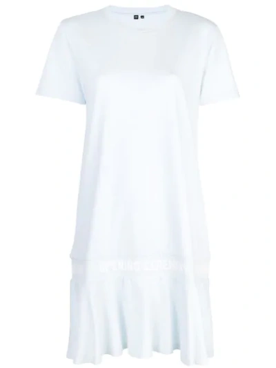 Opening Ceremony Scalloped Logo-tape Cotton T-shirt Dress In Blue
