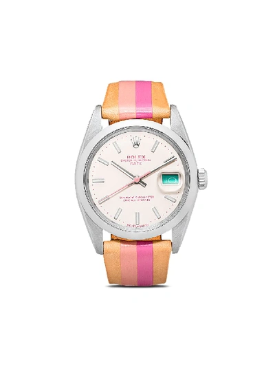 La Californienne Multicoloured Rolex Oyster Perpetual 34mm Leather Watch In Pink