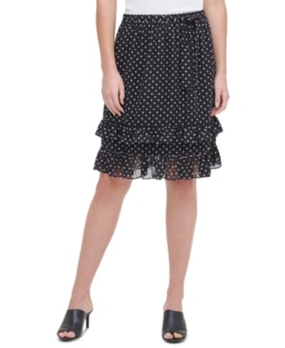 Calvin Klein Dotted Ruffle Trim Skirt In Floral Dot