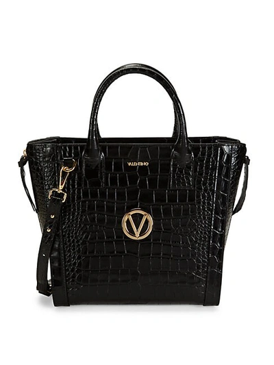 Valentino By Mario Valentino Charmont Croc-embossed Leather Tote In Black