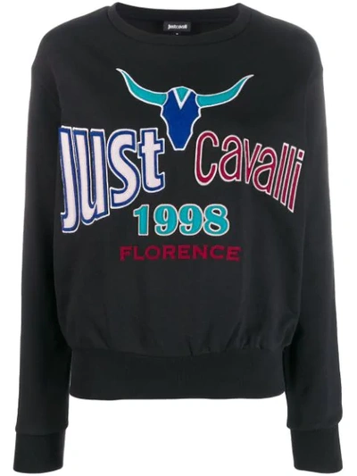 Just Cavalli Appliquéd Embroidered French Cotton-terry Sweatshirt In Black