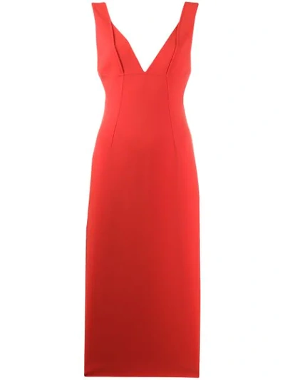 Victoria Beckham Crepe V-neck Body-con Dress In Red