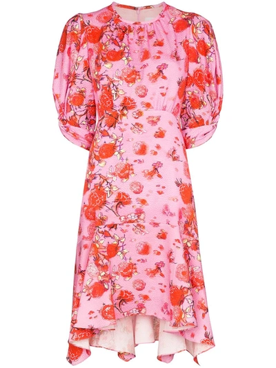 Peter Pilotto Pleated Floral-print Mini Dress In Pink