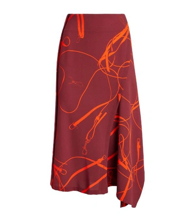 Victoria Beckham Printed Draped Crepe Midi Skirt In Burgundy And Orange