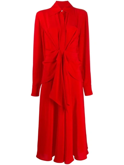 Victoria Beckham Tie-front Silk Crepe De Chine Midi Shirt Dress In Red+candy