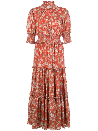 strapless open back dress Pretty Lavish Alexis Knot Drape Red and Orange Floral Dress main image 0