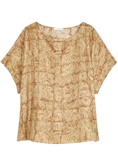 The Row Lylia Abstract-print Silk Top In Beige