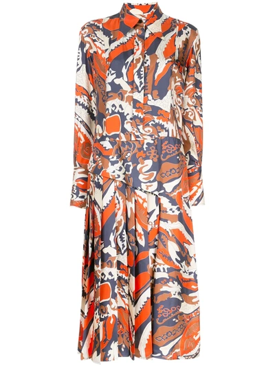 Victoria Beckham Scarf-print Pleated Shirt Dress In Multicolour