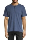 Vince Textured Cotton-blend Henley In Blue