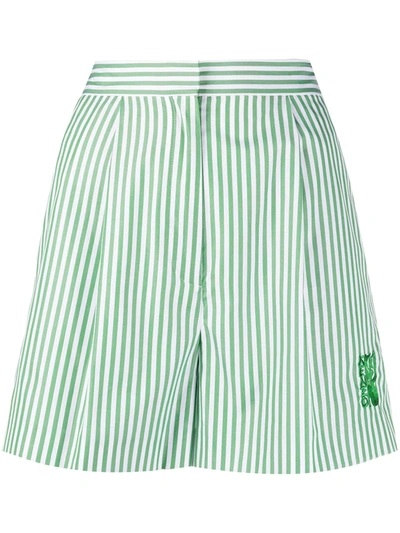 Kenzo Striped Cotton Poplin Shorts In Lime