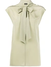 Joseph Nancy Tie-neck Silk-satin Top In Klein