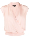 Theory Wrap-effect Draped Silk Crepe De Chine Top In Dusty Peach