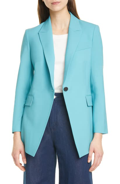 Theory Etiennette One-button Good Wool Suiting Jacket In Teal | ModeSens